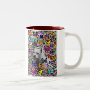 Veilchen in den Schmetterlingen - weißer Westie Zweifarbige Tasse