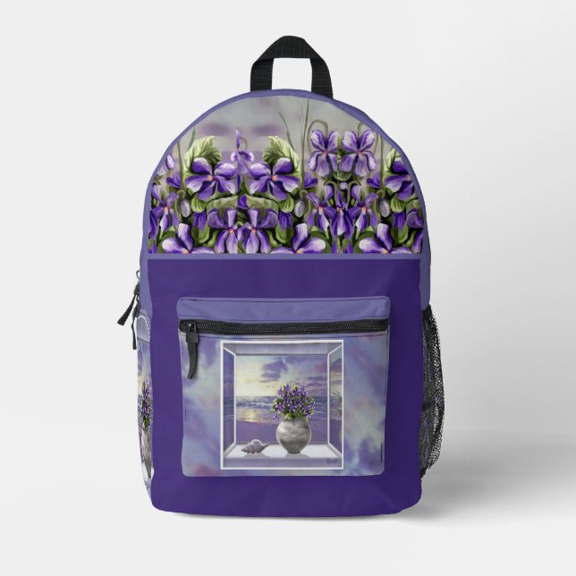 Veilchen in einem Mondglas Bedruckter Rucksack (Vorderseite)