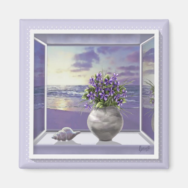 Veilchen in einem Mondglas Magnet (Vorne)