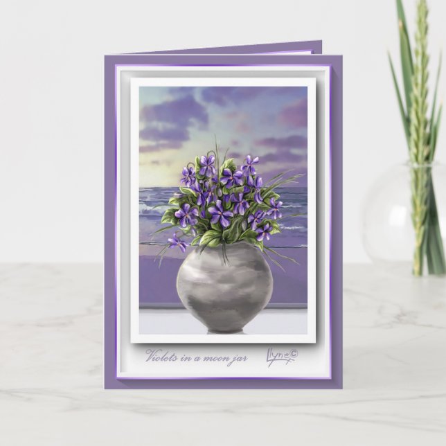 Veilchen in einer Mond-Glas-Geburtstagkarte (Vorderseite)