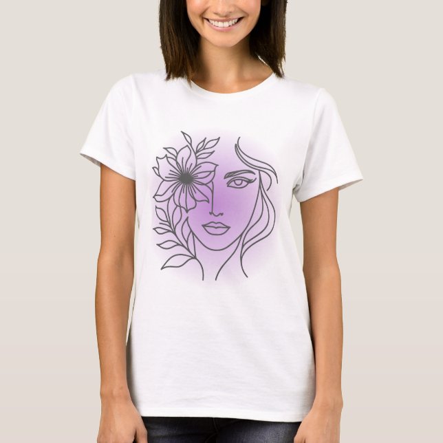 Veiled Bloom – Soft Spiritual Feminine Line Art T-Shirt (Vorderseite)