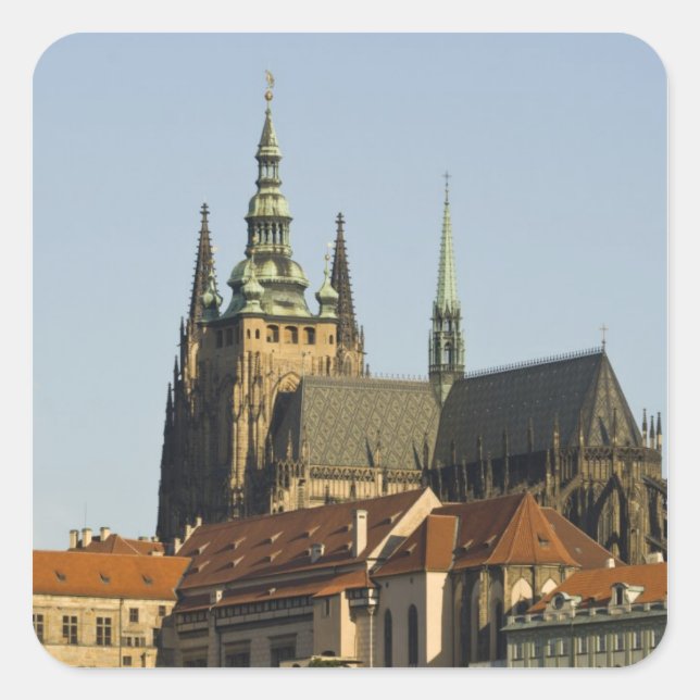 Veit-Kathedrale und Prager Burg Quadratischer Aufkleber (Vorderseite)