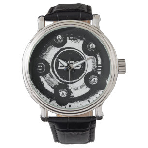 Vektorbild-Schwarzweiss-WTI-BBS-Rad-Uhr Armbanduhr