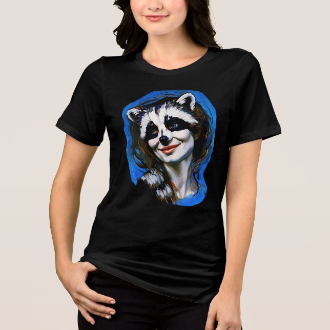 "Velka Teyani" flüstert Raccoon Trickster Tri-Blend Shirt (Vorderseite)