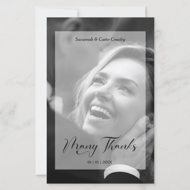 Vellum Effect Budget Wedding BW Photo Thanks  (Vorderseite)