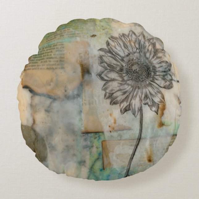 Vellum floral I Rundes Kissen (Vorderseite)