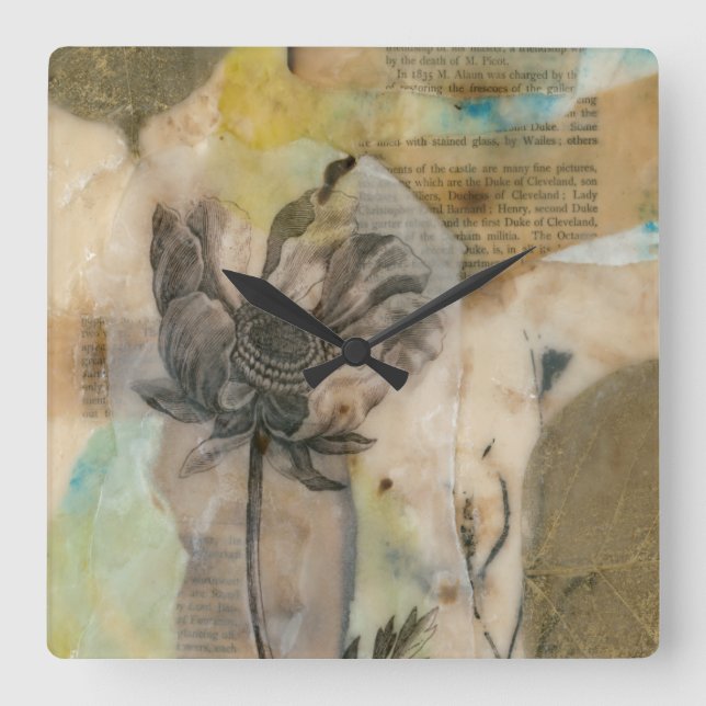 Vellum floral II Quadratische Wanduhr (Vorderseite)