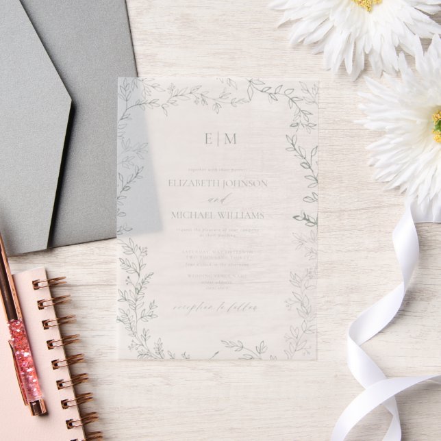 Vellum Leaf Sage Green Elegant Monogram Wedding (Hochzeit)
