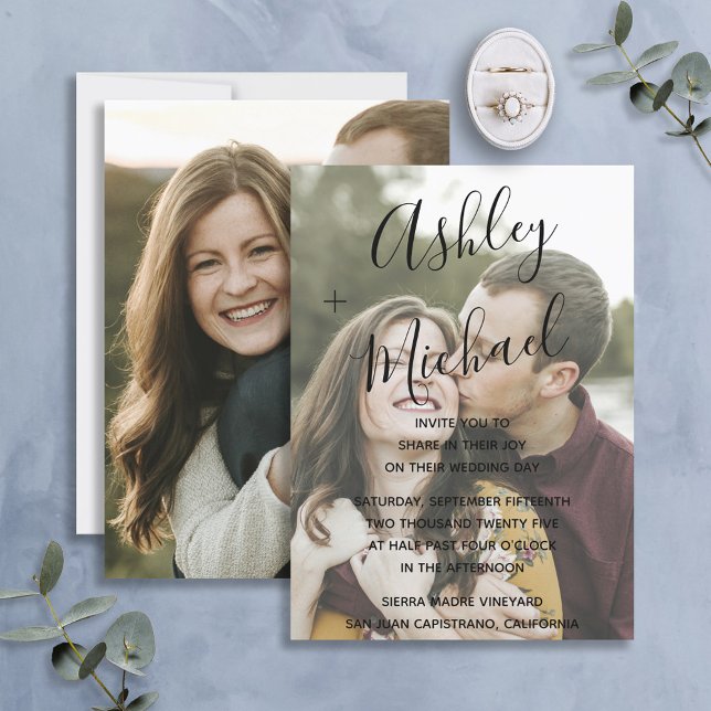 Vellum Look Black Handschrift Foto Hochzeit Einladung (Von Creator hochgeladen)