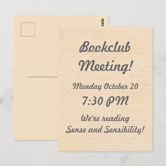 Vellum Look Bookclub-Erinnerung Postkarte (Vorne/Hinten)