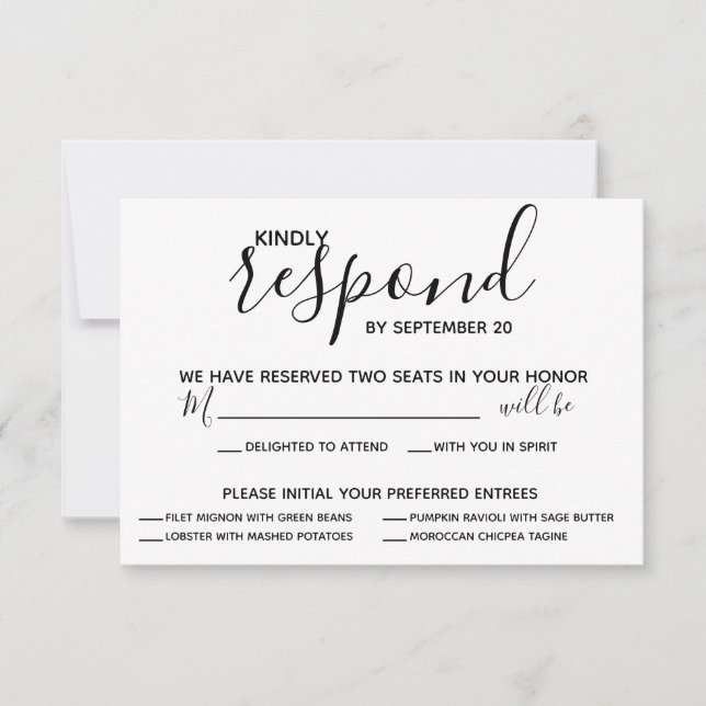Vellum Noir Rustique Script photo mariage RSVP (Devant)