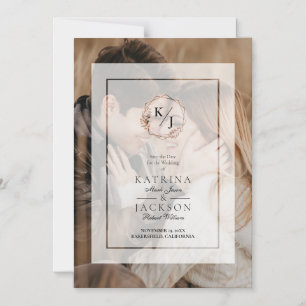 Vellum Wedding Foto Transparency Effect Initials Magneteinladung