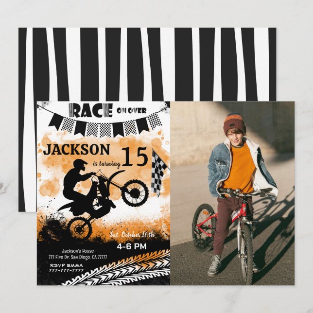 Vélo Anniversaire Photo Invitation, Invitations Ga (Devant / Derrière)