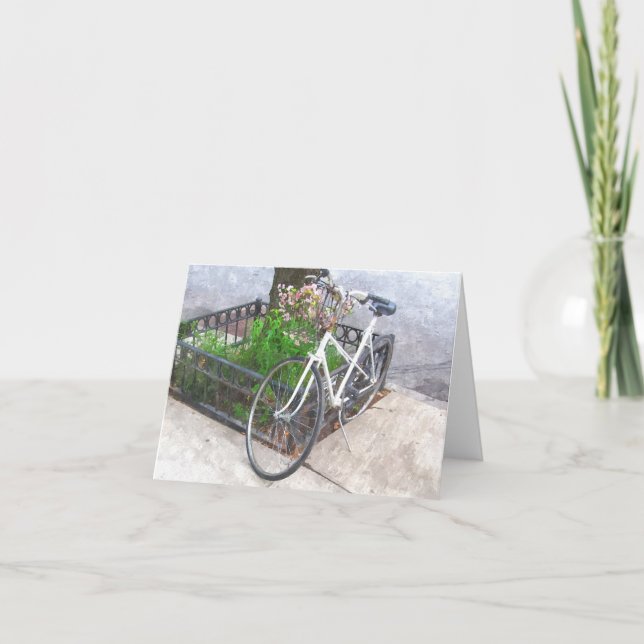 VÉLO AVEC PANIER DE FLEURS CARTE POUR NOTES (Devant)