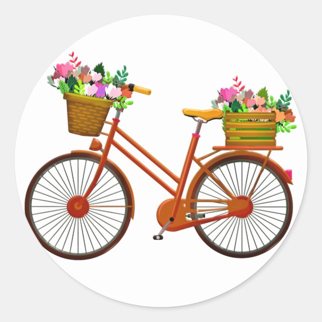 Vélo Orange Avec Panier De Fleurs - Sticker (Devant)