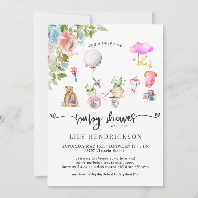 Vélo rose | Invitation au Baby shower sur commande (Devant)