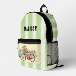 Vélo rouge avec Fleurs Pesonalized sac à dos