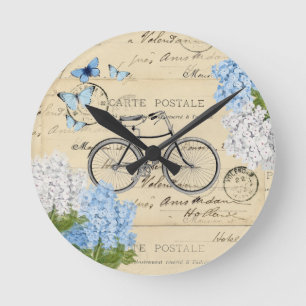 Vélo vintage Bleu Hydrangée Paris Horloge murale