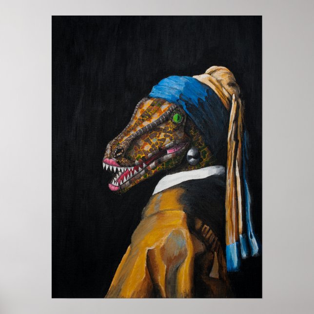 Velociraptor mit Perlenohrring Poster (Vorne)