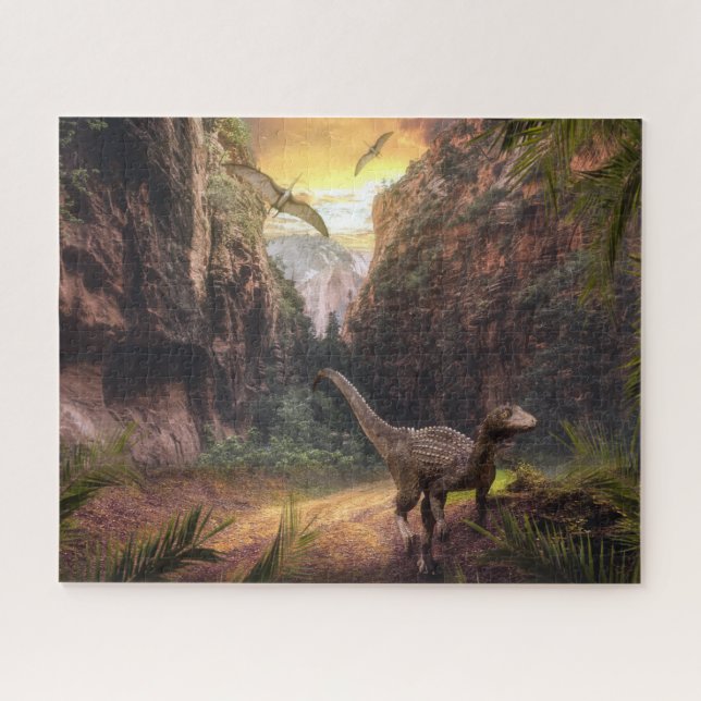 Velociraptor & Pterosaur in Prehistoric Landscape (Horizontal)