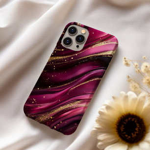 Velours Royale Luxus Magenta Seidenmarmor Gold iPhone 16 Hülle
