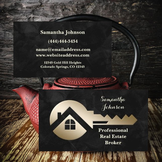 Velvet Black Gold Key Real Anwesen Business Card Visitenkarte (Von Creator hochgeladen)