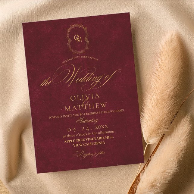 Velvet Burgundy Script Wedding Einladung (Von Creator hochgeladen)