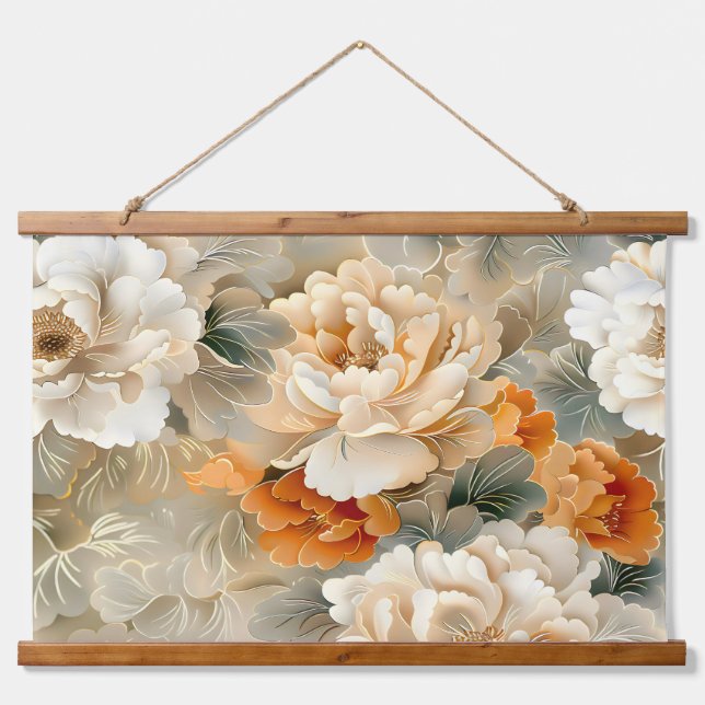 Velvet Fall Whispers Botanisch Wandteppich Mit Holzrahmen (Vorne)