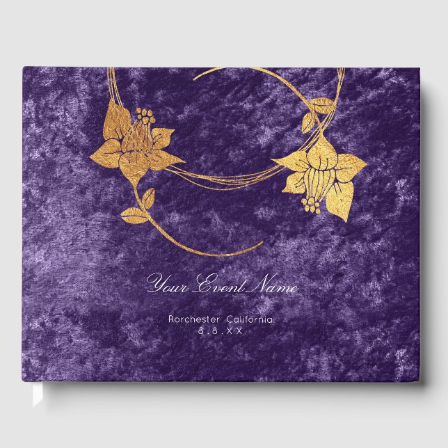Velvet Lila Violet Traube Gold Blumenzwiebelblume  Gästebuch (Vorderseite)