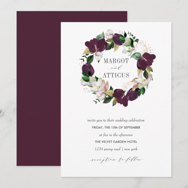 Velvet Magnolia und Elfenbeinküste Blume - Hochzei Einladung (Vorne/Hinten)