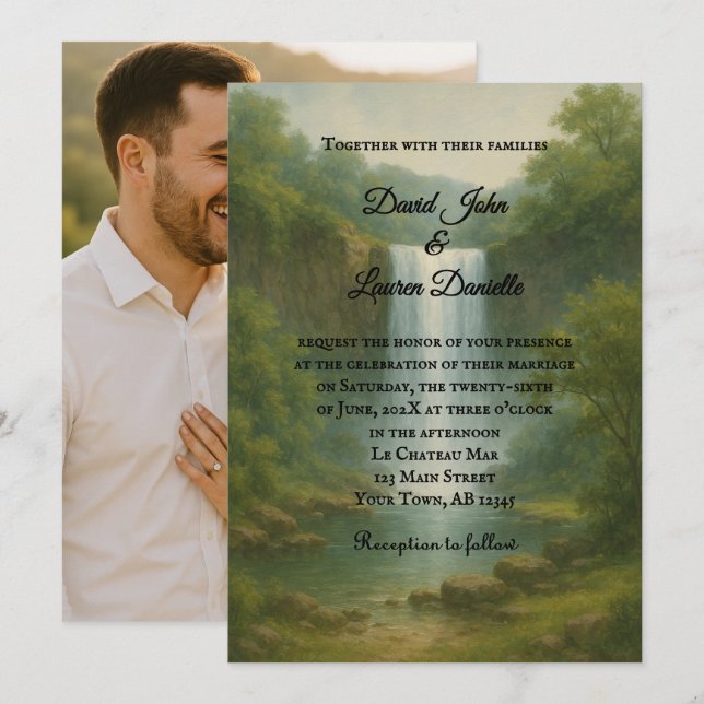 Velvet Rapids Photo Wedding Invitation Einladung (Vorne/Hinten)