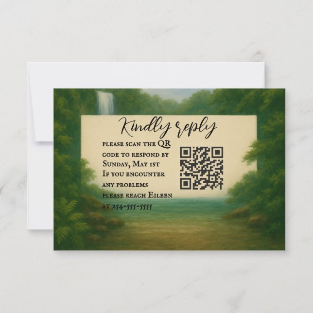 Velvet Rapids QR Code Wedding RSVP Card (Vorderseite)