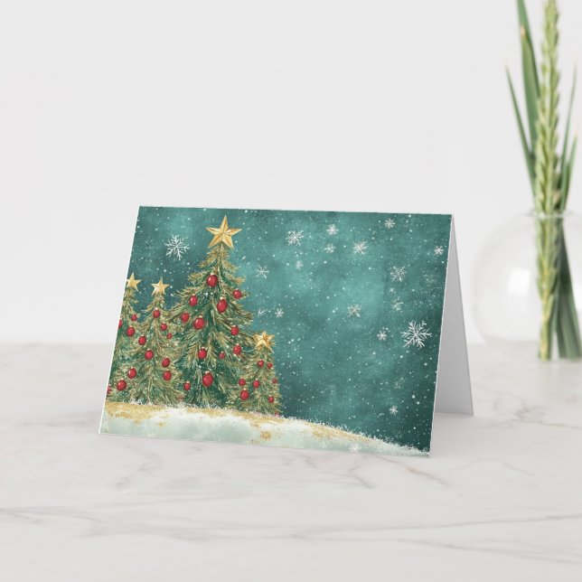 Velvet Rot und Grün Weihnachtsbaumfoil Karte (Vorderseite)