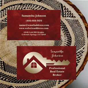 Velvet Scarlet Gold Key Real Anwesen Business Card Visitenkarte