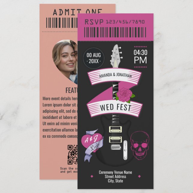 Velvet Thunder Rock ’n’ Roll Wedding Ticket Einladung (Vorne/Hinten)