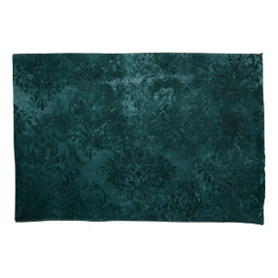 Velvety Aquamarin Damask Dunkelgrüne Grunge Flor Kissenbezug