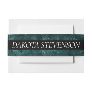 Velvety Aquamarin Damask Dunkelgrüner Grunge Bar Einladungsbanderole