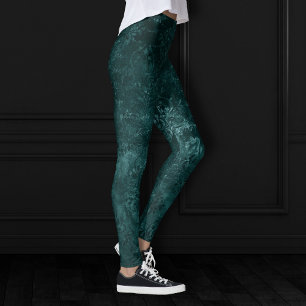 Velvety Aquamarin Damask   Dunkelgrüner Grunge Bar Leggings