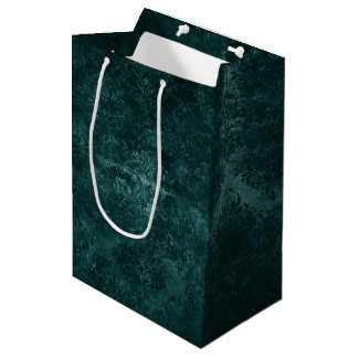 Velvety Aquamarin Damask | Dunkelgrüner Grunge Bar Mittlere Geschenktüte