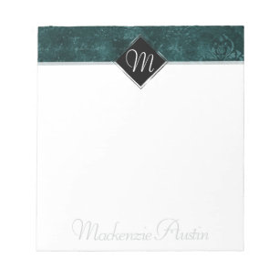 Velvety Aquamarin Damask   Dunkelgrüner Grunge Bar Notizblock