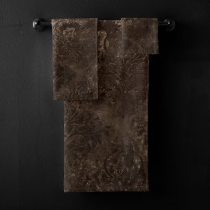 Velvety Bronze Damask Brown Baroque Grunge Badhandtuch Set