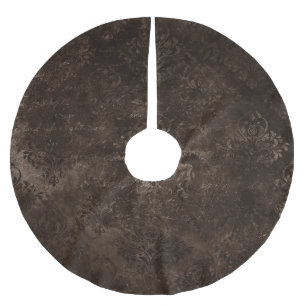 Velvety Bronze Damask   Brown Baroque Grunge Polyester Weihnachtsbaumdecke