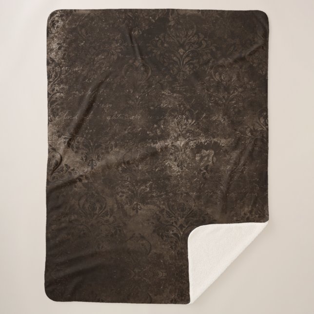 Velvety Bronze Damask | Brown Baroque Grunge Sherpadecke (Vorderseite)