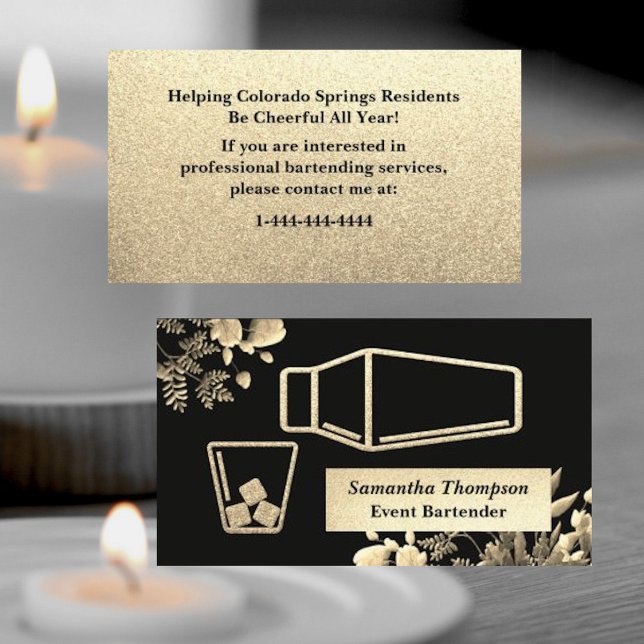 Velvety Gold Glitzer Barkeeper Event Business Card Visitenkarte (Von Creator hochgeladen)