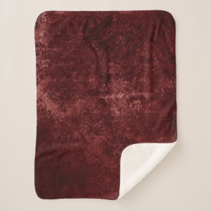 Velvety Henna Damask   Red Distressed Grunge Sherpadecke