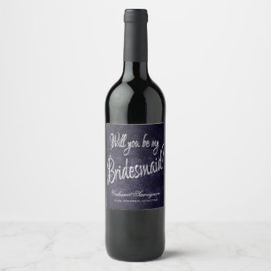 Velvety Indigo Damask Mitternacht Grunge Bridal Weinetikett