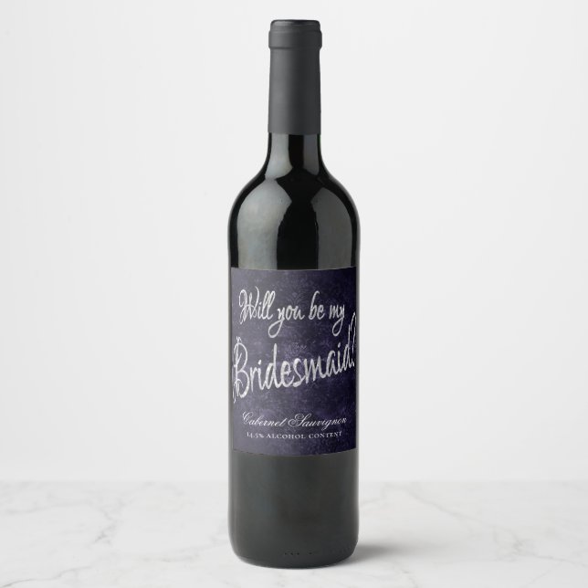 Velvety Indigo Damask | Mitternacht Grunge Bridal  Weinetikett (Vorderseite)
