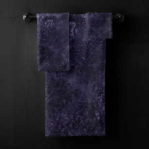 Velvety Midnight Damask   Indigo Lila Grunge Badhandtuch Set