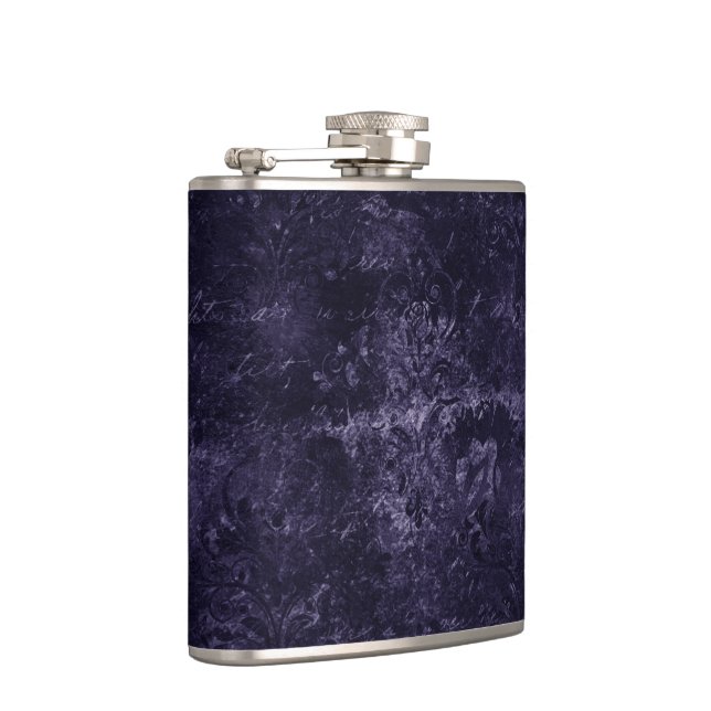 Velvety Midnight Damask | Indigo Lila Grunge Flachmann (Rechts)