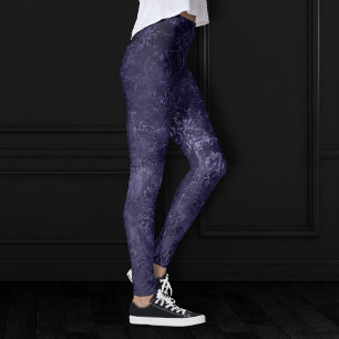 Velvety Midnight Damask   Indigo Lila Grunge Leggings